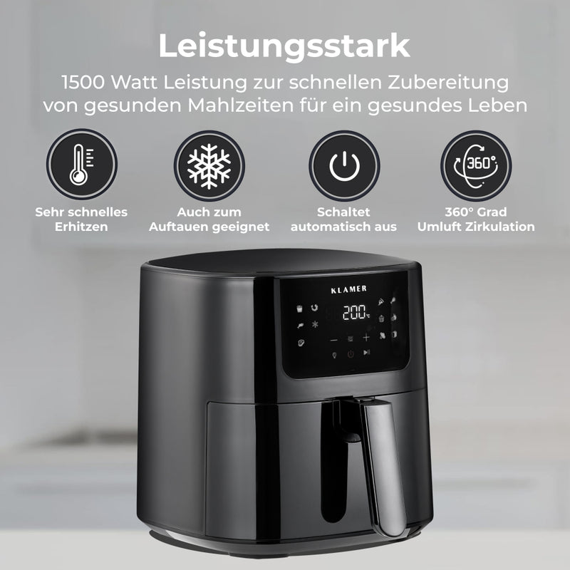 Heißluftfritteuse XL 5L mit Sichtfenster, 1500 Watt Leistung, schnelle Zubereitung gesunder Mahlzeiten, intuitive Bedienung