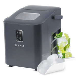 Eiswürfelmaschine Kompakt von Klamer mit frischen Eiswürfeln und Getränken, effiziente Produktionstechnik.
