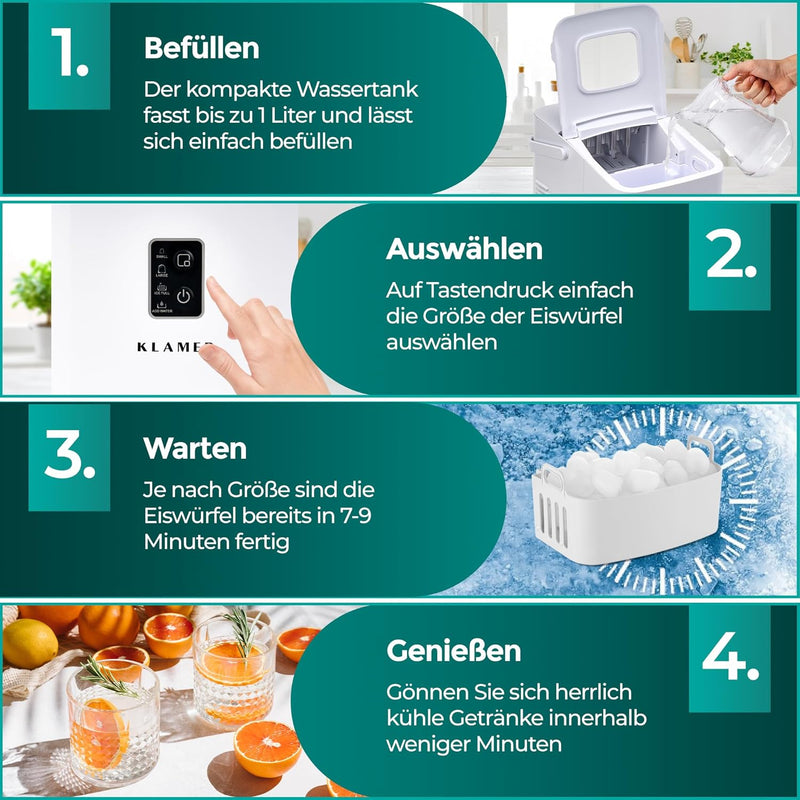 Eiswürfelmaschine Kompakt Bedienungsanleitung: Befüllen, Auswählen, Warten, Genießen