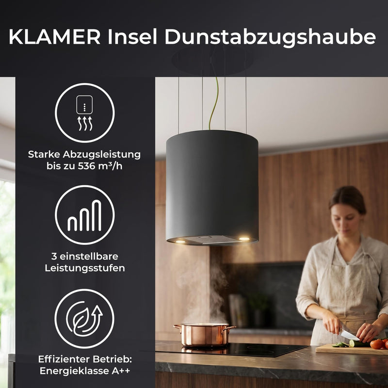 KLAMER Inselabzugshaube Schwarz – Bild 2