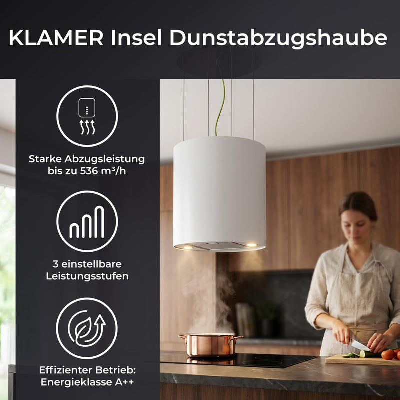 KLAMER Inselabzugshaube Weiß – Bild 2