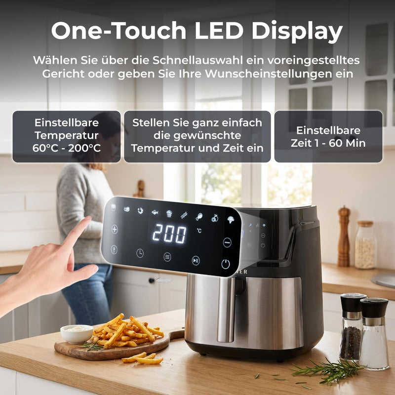 KLAMER KLAMER Heißluftfritteuse XXL 7,2L, 1650W, 9 Kochprogramme Airfryer Silber – Bild 4