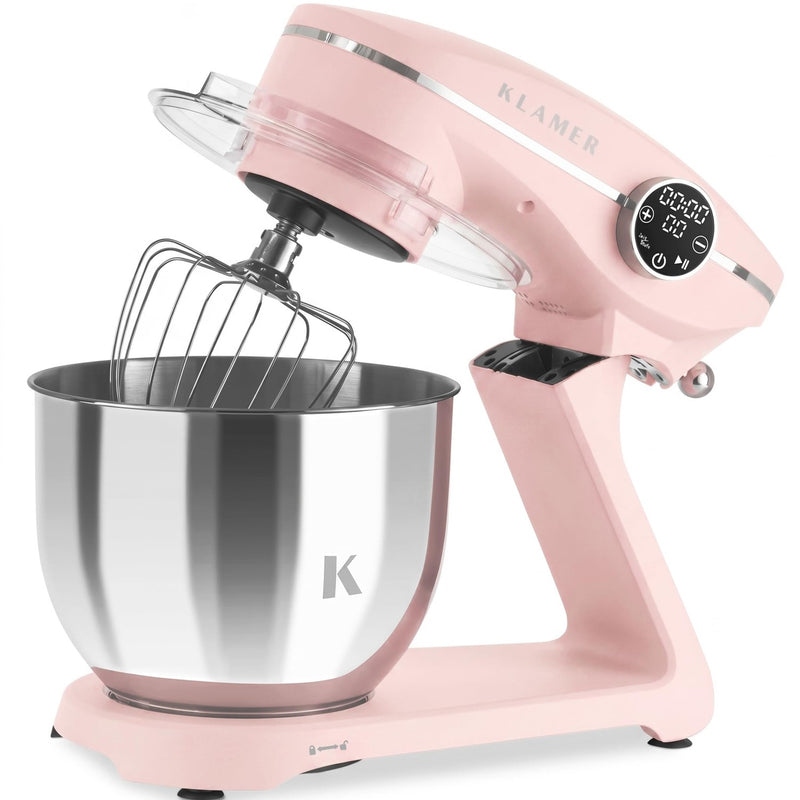 KLAMER KLAMER Küchenmaschine 1800W, Knetmaschine Brotteig mit Edelstahl-Rührschüssel 6 L, 10 Stufen mit Timer, Planetenrührwerk, Rührbesen, Knethaken, Schneebesen & Sichtdeckel (pink) Premium Pink – Bild 4