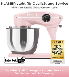 KLAMER KLAMER Küchenmaschine 1800W, Knetmaschine Brotteig mit Edelstahl-Rührschüssel 6 L, 10 Stufen mit Timer, Planetenrührwerk, Rührbesen, Knethaken, Schneebesen & Sichtdeckel (pink) Premium Pink – Bild 2