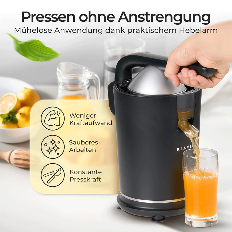 Zitruspresse mit praktischem Hebelarm für müheloses Auspressen von Zitronen, Orangen und Grapefruits ohne Anstrengung.
