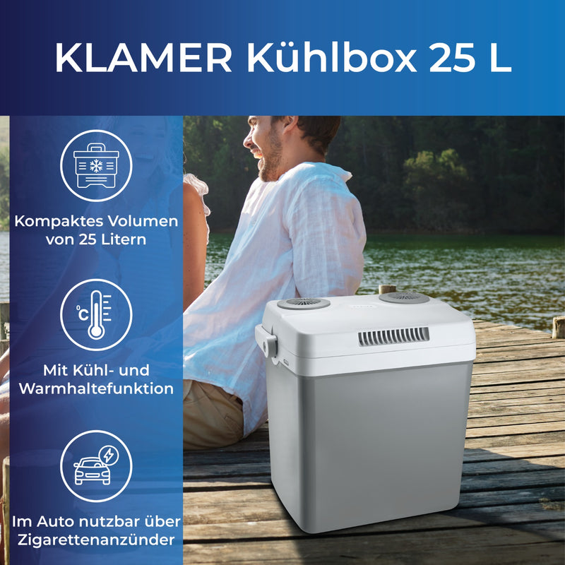 Kühl + Wärmebox 25L mit Kühl- und Warmhaltefunktion, ideal für unterwegs am See.