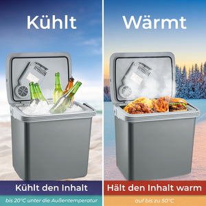 Kühl + Wärmebox 25L: Kühlung bis 20°C unter Umgebungstemperatur und Warmhaltung bis 50°C.