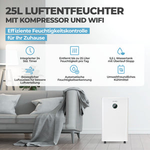 Luftentfeuchter 20/25L Wifi – effizienter 25L Luftentfeuchter mit Kompressor und Wifi für Zuhause.