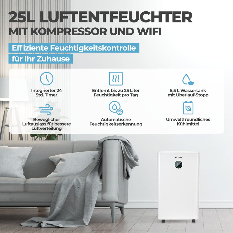 Luftentfeuchter 20/25L Wifi – effizienter 25L Luftentfeuchter mit Kompressor und Wifi für Zuhause.