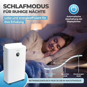 Luftentfeuchter 20/25L Wifi im Schlafmodus für ruhige Nächte, leise und energieeffizient mit automatischer Abschaltung.