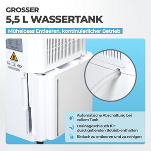 Luftentfeuchter 20/25L Wifi mit 5,5 L Wassertank, automatischer Abschaltung und einfachem Entleeren.