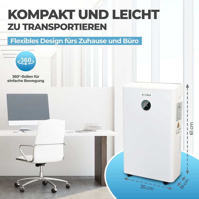 Luftentfeuchter 20/25L Wifi, kompakt und leicht, flexibles Design, ideal für Zuhause und Büro.