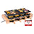 Raclette Grill Holz-Edelstahl mit Aluminiumguss-Grillplatten und Ablage für 8 Personen, ideal für Racletteabende.