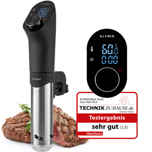 Sous Vide Stick für perfekte Ergebnisse und gesunde Ernährung, zeigend die Black Series von Klamer und ihre digitale Steuerung.