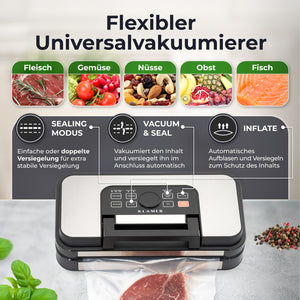 Vakuumierer Pro 80+ mit flexiblen Funktionen zum Vakuumieren von Fleisch, Gemüse, Obst und Fisch.