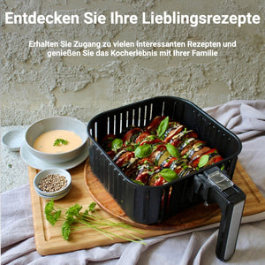 Heißluftfritteuse XL 5.5L mit leckeren Rezepten für gesundes Kochen und Essen mit der Familie.