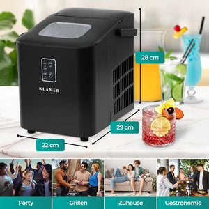 Eiswürfelmaschine Kompakt für 56 Eiswürfel pro Stunde in verschiedenen Größen, ideal für Partys und Gastronomie.