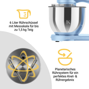 Küchenmaschine mit 6 Liter Rührschüssel und planetarischem Rührsystem für perfektes Knet- und Rührergebnis