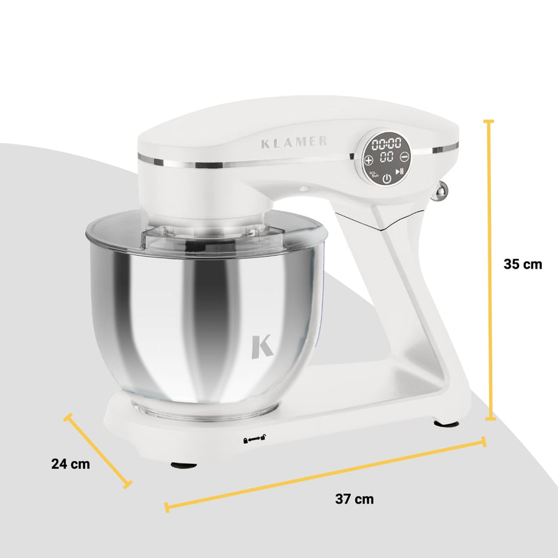 Küchenmaschine mit 1800 Watt Motor, 6 Liter Fassungsvermögen, ideal für Großfamilien und vielseitige Teigzubereitung.