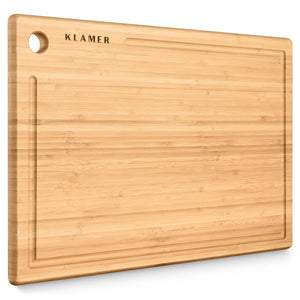 KLAMER Schneidebrett Bambus rutschfest mit Saftrille 45cm x 30cm x 2cm