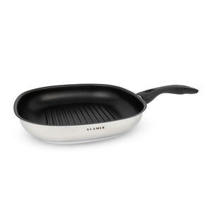 Grillpfanne 28cm mit Antihaftbeschichtung und Tropfrand für fettfreies Grillen.