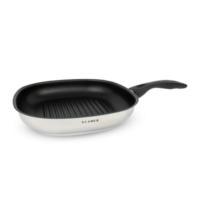 Grillpfanne 28cm mit Antihaftbeschichtung und Tropfrand für fettfreies Grillen.
