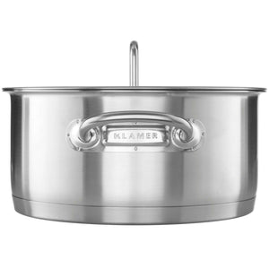 Edelstahl Topfset 5-teilig, hochwertiger Kochtopf mit robustem Griff und glänzender Oberfläche.