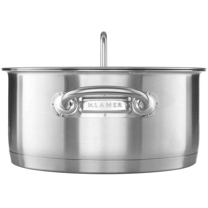 Edelstahl Topfset 5-teilig, hochwertiger Kochtopf mit robustem Griff und glänzender Oberfläche.