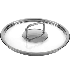 Edelstahl Topfset 5-teilig Deckel aus Edelstahl mit Glas und Metallgriff für optimale Sicht und schnellen Zugriff.