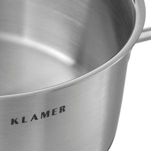 Edelstahl Topfset 5-teilig - hochwertiger Kochtopf mit Klamer Logo und polierter Oberfläche