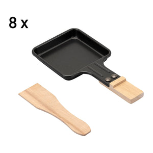 Raclette Grill für 8 Personen - Set mit 8 Raclettepfannen und Holzspatel für die perfekte Raclette-Nacht.